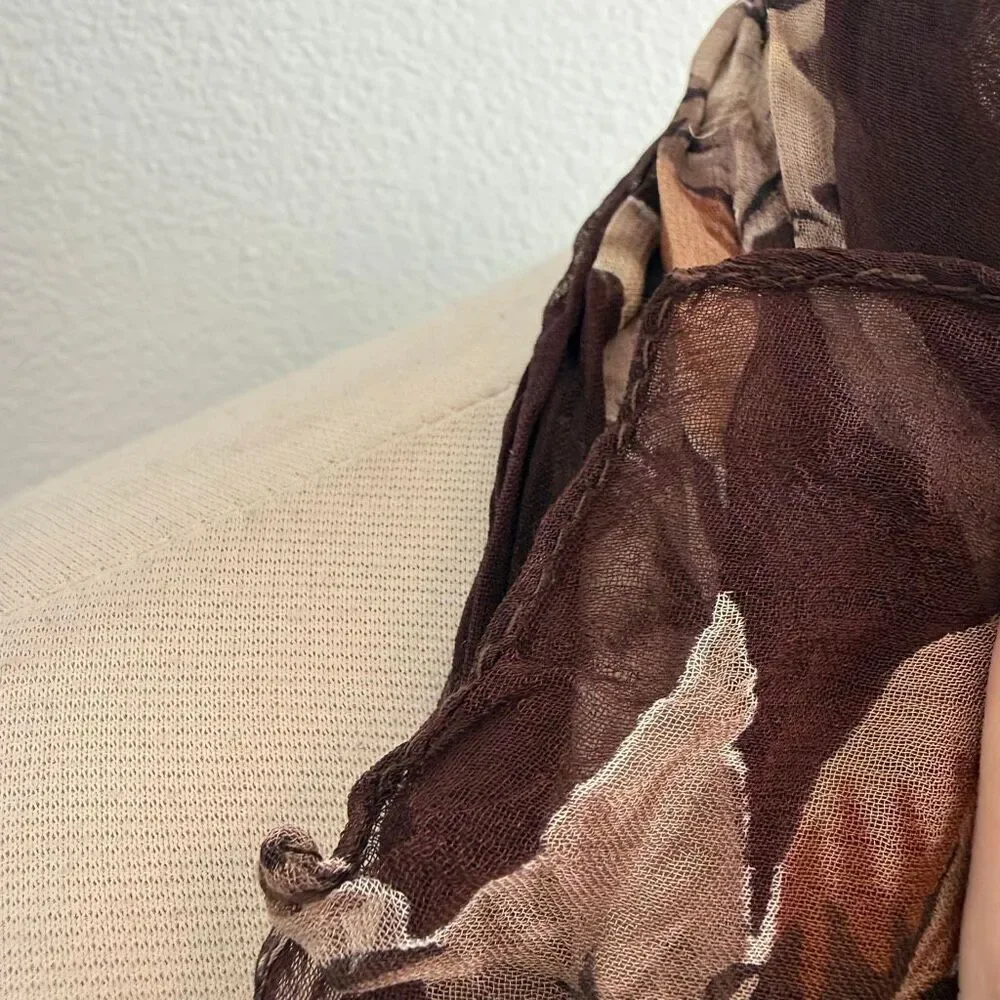 NY&Co Y2K Crinkle Brown Scarf Rose Floral Bright Colorful Boho Long